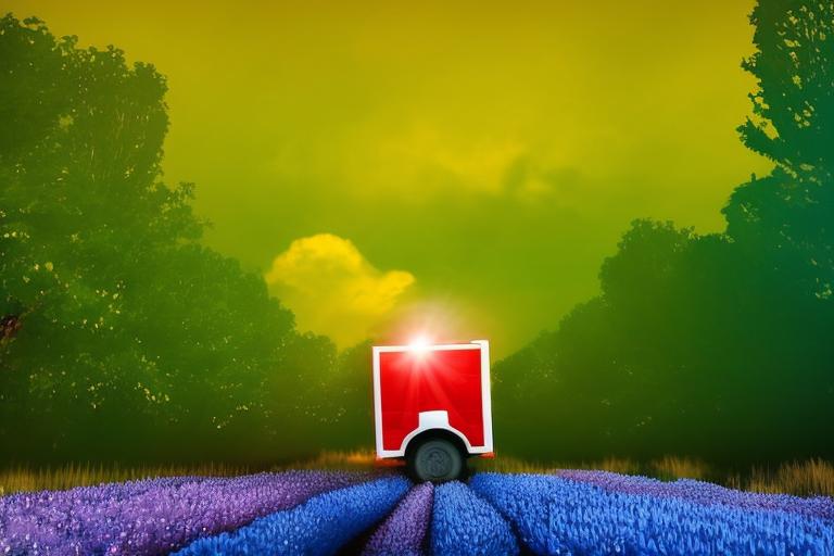 Een electrisch aangedreven vrachtwagen op een snelweg. Nederlands landschap. Bloemen in de berm langs de snelweg. In het ochtendlicht met nog een paar sterren aan de hemel.